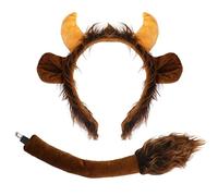 XEPST Conjunto de Disfraces de Cuernos de Toro de Animales, Orejas y Cola de Vaca con Diadema de Cuernos de Buey y Cola de Toro para Disfraz de Animal Cosplay Cumpleaños Halloween Vestido de Fantasía