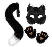 XEPST Conjunto de Disfraces de Zorro Lobo Animal, Fox Faux Fur Cola y Patas de Zorro con Máscara de Zorro para Disfraz de Animal Cosplay Cumpleaños Fiesta de Disfraces de Halloween, Negro