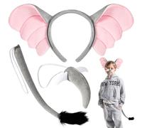 XEPST Conjunto de orejas y cola de elefante, disfraz de elefante con orejas, diadema, nariz y cola para disfraz de animal, cosplay, cumpleaños, Halloween, fiesta de disfraces, carnaval