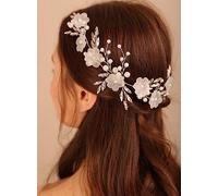 Xerling Diadema de flores de cristal plateado para el pelo de la vid de la niña con diamantes de imitación, accesorios para el cabello de boda para novias
