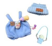 Xerteam 3 piezas de ropa de peluche para muñecas, mono azul con clip para botella de leche + colgante de palomitas de maíz + sombrero de peluche, ropa de muñeca de moda y accesorios para regalos de