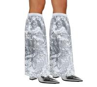 Xerteam Disfraz de los años 70 para mujer, calentadores de piernas con lentejuelas brillantes, accesorios de discoteca de los años 70, 1 par de lentejuelas plateadas, accesorios Abba para mujer