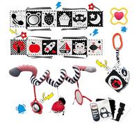 Xerteam Juguetes blancos negros para bebés de 0 a 6 meses, juguetes para recién nacidos con tarjetas de contraste, libro de tela para bebé, 16 piezas de juguetes sensoriales para cochecito de bebé,