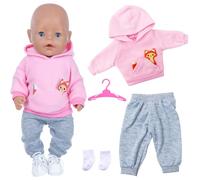 Xerteam Ropa de 4 piezas para muñecas, ropa bonita para muñecas de 35 a 43 cm, accesorios para muñecas, diseño de zorro, rosa, sudadera con capucha gris, pantalones de otoño, calcetines, regalo para