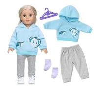 Xerteam Ropa de muñeca de 14 a 18 pulgadas con bonito patrón de elefante, 4 piezas de ropa de muñecas de bebé para muñecas de 35 a 43 cm, trajes y accesorios de muñeca con capucha, pantalones, perchas