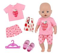 Xerteam Ropa para muñecas, conjunto de ropa para muñecas de 30-45 cm, trajes dulces, pijamas, perchas, bolsa de fresa para niños, zapatos con agujeros pequeños, ropa de muñeca en estilo fresa dulce