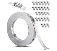 Xespis Abrazaderas Metalicas para Tubos, 10m Correa de Metal Perforada + 25 Piezas Sujetador, Abrazaderas de Acero Inoxidable 304, para Tuberías de Gas Domésticas, Tuberías de Agua, Tanques