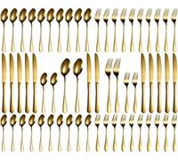 Xespis Cuberterias Completas 12 Personas, 60 Piezas Cubiertos Acero Inoxidable, con Cuchillo Tenedor Cuchara, Cubiertos Elegantes y Aptos para Lavavajillas, para Casa,Fiesta,Restaurante (oro)