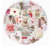 XETHI Pack de 63 Pegatinas de Dibujos Animados | Vinilo estético Doodles Impermeables para niñas Adolescentes niños decoración Scrapbook Rosa Coquette Kawaii para portátil Botella móvil Diario