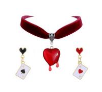 Xeyau Juego de collares y aretes de reina de corazones para mujer, collar y aretes de vampiro, collar vintage rojo y negro, accesorios de reina de corazones, joyería de Halloween, Metal, No es una