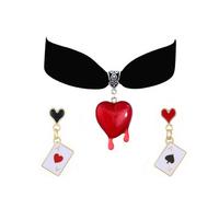 Xeyau Juego de collares y aretes de reina de corazones para mujer, collar y aretes de vampiro, collar vintage rojo y negro, accesorios de reina de corazones, joyería de Halloween, Metal, No es una