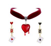 Xeyau Juego de collares y aretes de reina de corazones para mujer, collar y aretes de vampiro, collar vintage rojo y negro, accesorios de reina de corazones, joyería de Halloween, Metal, No es una