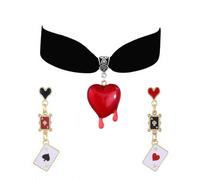 Xeyau Juego de collares y aretes de reina de corazones para mujer, collar y aretes de vampiro, collar vintage rojo y negro, accesorios de reina de corazones, joyería de Halloween, Metal, No es una