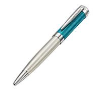 Xezo Bolígrafo giratorio Incognito, plata de ley 925 maciza con capuchón lacado azul cielo. Chapado en platino puro. Pesado y grabado con corte de diamante. Edición limitada