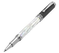 Xezo Bolígrafo roller Maestro hecho a mano, punta fina. Madreperla blanca iridiscente de origen oceánico con carbono similar al diamante PVD. Numerado, cada bolígrafo es único