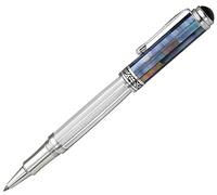 Xezo Bolígrafo Roller Maestro, Punta Fina. Plata de ley 925 maciza con madreperla negra. Piezas bañadas en platino. Hecho a mano, Edición Limitada, Serializado