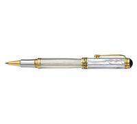 Xezo Bolígrafo roller Maestro, punta fina. Plata maciza 925 con nácar blanco madreperla oceánico y baño de platino puro. Artesanal, edición limitada, numerada