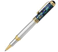 Xezo Bolígrafo roller Maestro, punta fina. Plata maciza de ley 925 con concha de pāua azul y baño de oro de 18 quilates. Hecho a mano, edición limitada, numerada