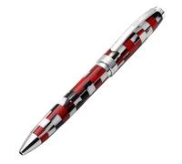Xezo Bolígrafo Urbanite II, punta media. Acrílico a cuadros rojo, negro y blanco sobre latón. Bañado en cromo. Hecho a mano, edición limitada, numerado