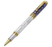 Xezo Maestro Bolígrafo Roller, Punta Fina. Madreperla Oceánica, Concha Pāua, Platino y Oro de 18K. Hecho a mano, Edición Limitada, Serializado