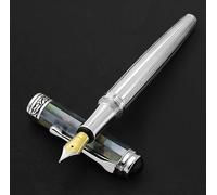 Xezo Maestro Fountain Pen, Medium Nib. Solid 925 Sterling Silver with Black Mother of Pearl. Platinum Plated Parts. Handcrafted, Limited Edition Serialized