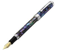Xezo Maestro Pluma estilográfica, punta extrafina (0,3 mm), serie Gift of Writing Paua Abalone chapado en platino puro, hecho a mano, serializado. Cada uno único