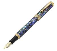Xezo Maestro Pluma estilográfica, punta extrafina (línea de 0,3 mm), serie Gift of Writing chapado en oro de 18 quilates, abulón paua, hecho a mano, serializado. Cada uno único