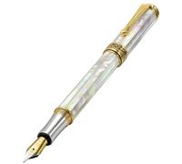 Xezo Maestro - Pluma estilográfica (punta fina, diseño de nácar blanco, chapado en oro de 18 quilates y platino puro, edición limitada