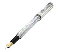 Xezo Maestro - Pluma estilográfica, punta fina, nácar, color blanco oceánico con chapado en cromo. Hecho a mano, edición limitada, serializado. No hay dos bolígrafos iguales