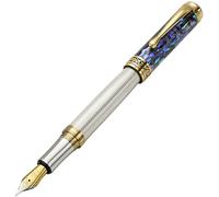Xezo Maestro - Pluma estilográfica, punta media, plata de ley 925 maciza con concha de mar azul Pāua y chapado en oro de 18 quilates, hecho a mano, edición limitada, serializado