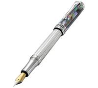 Xezo Pluma estilográfica Maestro, plumín fino. Plata maciza 925 con incrustación de nácar negro madreperla. Partes bañadas en platino. Hecho a mano, edición limitada, numerada