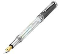 Xezo Pluma estilográfica Maestro, plumín medio. Nácar blanco iridiscente del océano con revestimiento de carbono tipo diamante PVD. Numerada, cada pluma es única