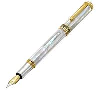 Xezo Pluma estilográfica Maestro, punta media. Nácar blanco de origen oceánico con baño de oro de 18 quilates y platino puro. Hecha a mano, edición limitada y numerada. Ninguna es igual