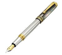 Xezo Pluma estilográfica Maestro, punta media. Plata de ley 925 con nácar negro tahitiano y baño de oro de 18 quilates. Hecha a mano, edición limitada, numerada