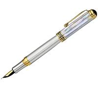 Xezo Pluma estilográfica Maestro, punta mediana. Plata maciza de ley 925 con nácar blanco oceánico y baño de oro de 18 quilates. Hecho a mano, edición limitada, numerado en serie