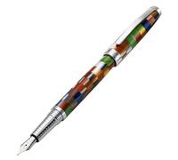Xezo Pluma estilográfica Urbanite II, plumín fino. Acrílico a cuadros multicolor sobre latón. Bañada en cromo. Hecha a mano, edición limitada, numerada