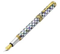 Xezo Pluma fuente Maestro Jubilee, punta fina. Cuadriculado de madreperla blanca oceánica e iridiscente concha de abalone Pāua. Baño de oro de 18 quilates. Edición limitada, solo 223 piezas