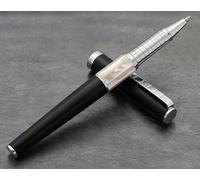 Xezo Speed Master Fine - Bolígrafo de punta rodante, color negro mate con nácar blanco, chapado en cromo, cuerpo de latón ligero, cada uno único