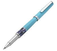 Xezo Speed Master Fine Rollerball - Bolígrafo de punta redonda, color azul cielo mate con concha marina de abulón de Pāua, chapado en cromo, cuerpo de latón ligero, cada uno único