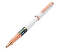 Xezo Speed Master Fine Rollerball Pen. Matte White with Paua Abalone Sea Shell. Rose Gold Plated. Lightweight Brass Body. No Two Alike. Etch