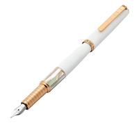 Xezo Speed Master Fountain Pen Fine Nib. Matte White Color with White Mother of Pearl. Rose Gold Plated. Lightweight Brass Body. No Two Ali