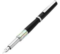 Xezo Speed Master Pluma estilográfica, plumín medio. Color negro mate con madreperla blanca. Baño de cromo. Cuerpo ligero de latón. Cada pluma es única