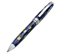 Xezo Urbanite - Bolígrafo de punta media, acrílico a cuadros azul retro, negro y crema sobre latón y aluminio. Cromado. Edición limitada y serializada. No hay dos iguales