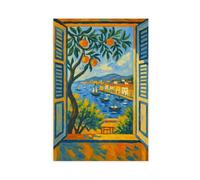 XFATGIA Cuadro moderno de exposición, naranja, paisaje costero, barco, lienzo, póster para decoración de dormitorio, oficina, habitación, regalo, 12 x 18 pulgadas (30 x 45 cm)