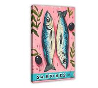 XFATGIA Póster retro de sardina rosa con estampado de sardina en lata, póster de lienzo para decoración de dormitorio, oficina, habitación, regalo, 24 x 36 pulgadas (60 x 90 cm)