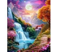 XFENDOUDOU Kit punto de cruz con hilos y tela para principiantes paisaje de cascada Completo Contado Principiantes Cross Stitch Kit Bordado （40x50 cm）