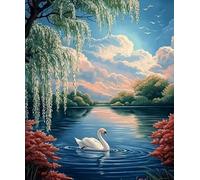 XFENDOUDOU Plantillas punto de cruz niños cisne en el agua Completa de kits de inicio de bordado para principiantes 16x20inch