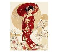 XFENDOUDOU Plantillas punto de cruz niños Mujer con kimono japonés de anime Patrone Cuadro Kit Punto de Cruz con Hilos y Tela Impresa 16x20inch