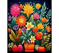 XFENDOUDOU Plantillas punto de cruz niños Plantas con flores Completa de kits de inicio de bordado para principiantes 16x20inch