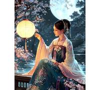 XFENDOUDOU Punto de cruz con patron impreso kit completo principiantes Chica de kimono Completo Contado Principiantes Cross Stitch Kit Bordado 16x20inch